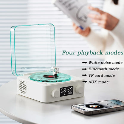 Portable vinyl Bluetooth speaker with adjustable light and time for bedroom parties